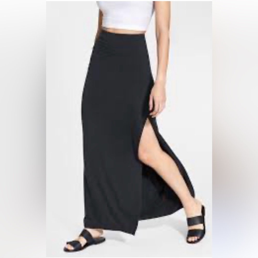 Athleta Marina Black Maxi Pull on Maxi Skirt w/Side Slit, Tencel